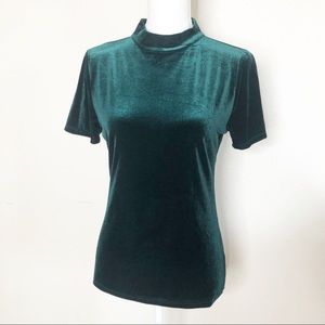 Ambiance Velvet Emerald Mock Neck Short Sleeved Top